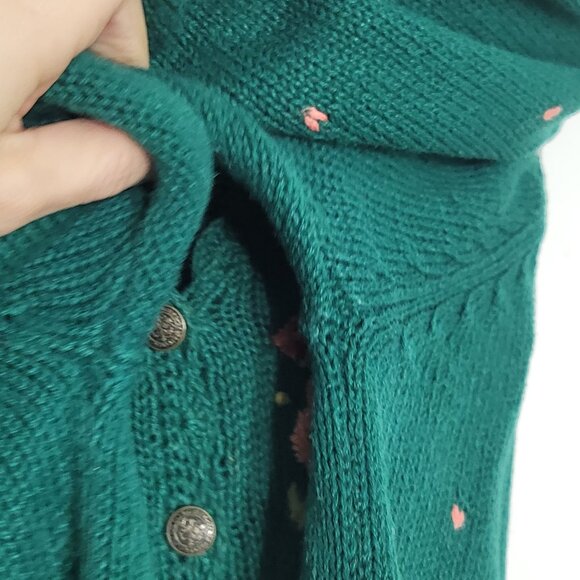 Margules Green Pink Red Embroidered Roses Cotton Blend V-Neck Button Up Cardigan - Picture 9 of 15